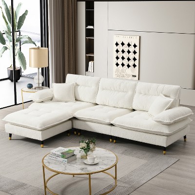 106 x 66.5 Inch L-Shaped Convertible Sectional Sofa with Ottoman, 4 Seats, Tufted Chenille Couch for Living Room