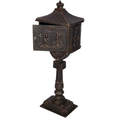Cast Aluminum Mailbox with Post, Locking Security Post Mount Mail Box, Large Security Postal Mailbox for Outside with Keys, Postal Mailbox