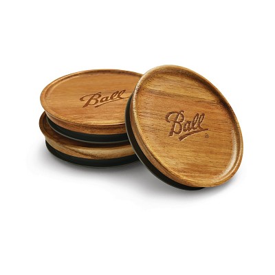 Ball 3pk Wooden Storage Lids, Wide Mouth: Hardwood Canning Lids for Ball Mason Jars, Hand Wash, Brown, 3.5" Neck Diameter