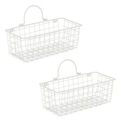 Small Antique White Wire Wall Basket Set/2