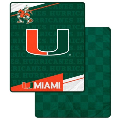 NCAA Miami Hurricanes Diagonal Ghost Checker Double Sided Blanket