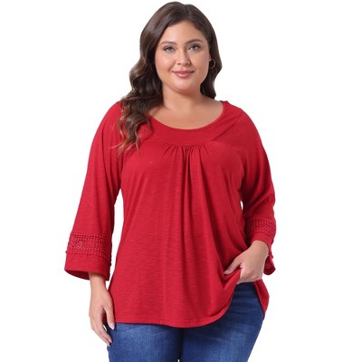 Agnes Orinda Women's Plus Size Plain Cut-Out Gathered Patchwork Long Sleeve T-Shirt
