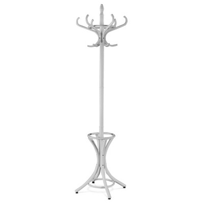 Costway Wood Standing Hat Coat Rack Jacket Bag Hanger Tree w/12 Hooks & Umbrella Stand