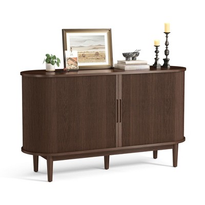 Fluted Pantry Storage Cabinet with Sliding Tambour Door, Wide Kitchen Cabinet with Removable & Adjustable Shelves