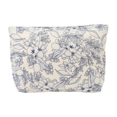 Unique Bargains Women Portable Floral Clutch Makeup Bag Deep Blue 1 Pc