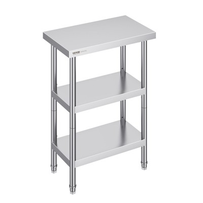 VEVOR Stainless Steel Food Prep Table, 14 x 24 x 34 Inch Commercial Kitchen Worktable, with 2 Adjustable Undershelf, Heavy Duty Prep Table