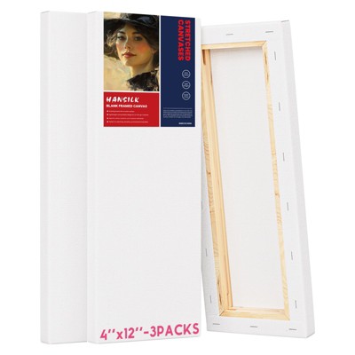 HANSILK 4x12 Inch (3Pack) Stretched Canvas for Painting - 100% Cotton Triple Primed White Artist Canvas Boards, Blank for Acrylic