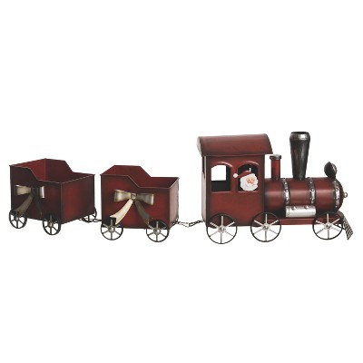 Transpac 35.5 in Red Christmas Nostalgic Train Set of 3 Decorative Metal Objects for Holiday Decor