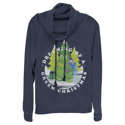 Juniors Womens The Muppets Dreaming of a Green Christmas Cowl Neck Sweatshirt