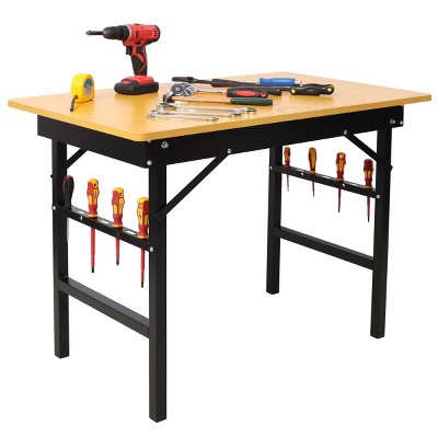 Folding Workbench for Garage with Ruler Protractor MDF Top and Steel Frame 39in -3irtyhousy