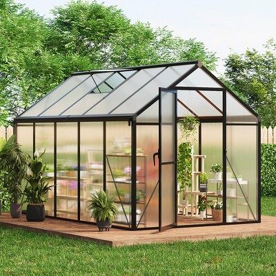 homfan Greenhouse for Outdoors,Polycarbonate Greenhouse with Roof Vent, Aluminum Walk-in Greenhouse for Outside Garden Backyard, Patio, Lawn