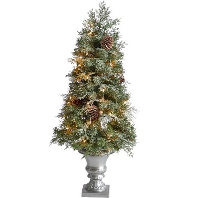 Nearly Natural 4-ft English Pine Artificial Christmas Tree with 100 Warm White LED Lights and 413 Bendable Branches in Decorative Urn