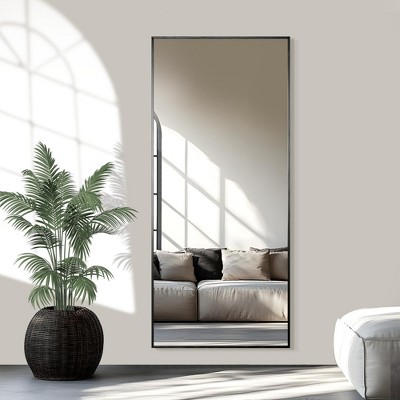 Rectangular Full Body Mirror, 71"x31" Floor Mirror with Stand, Aluminum Alloy Metal Frame Full length Mirror Black for Bedroom Living Room, Black