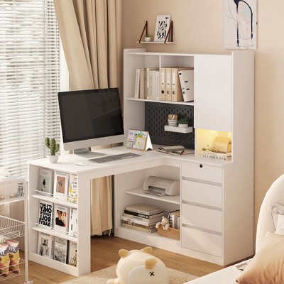 Sapphtopaz L Shaped Desk Home Office Desks Computer Desk with Hutch, Bookshelf, Drawers Outlets Gaming Desk Office Desk Study Table for Home Office