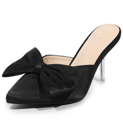 Allegra K Women's Bow Pointed Open Toe Clear Stiletto Heel Slides Mules