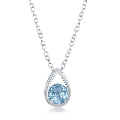 Bella Silver Sterling Silver 'December Birthstone' Pear-shaped Necklace - Blue Topaz - Blue - 16+2 Inch