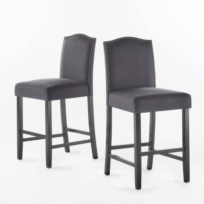 Set of 2 Darren Contemporary Upholstered Counter Height Barstools with Nailhead Trim - Christopher Knight Home