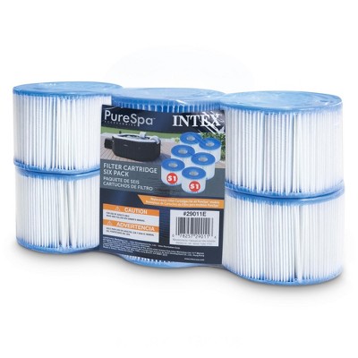 Intex 29011E Type S1 PureSpa Easy Set Pool Spa Hot Tub Filter Replacement Cartridges (6 Filters), Blue and White