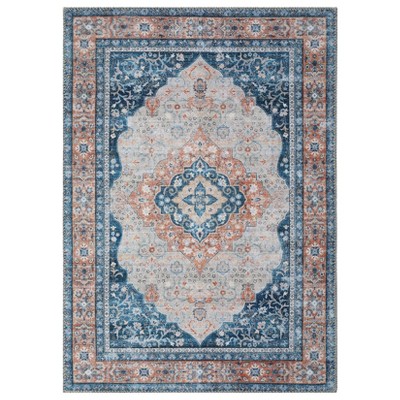 Washable Vintage Printed Rug Non Slip Low Pile Rug Retro Throw Floor Cover Foldable Indoor Carpet for Living Room Bedroom