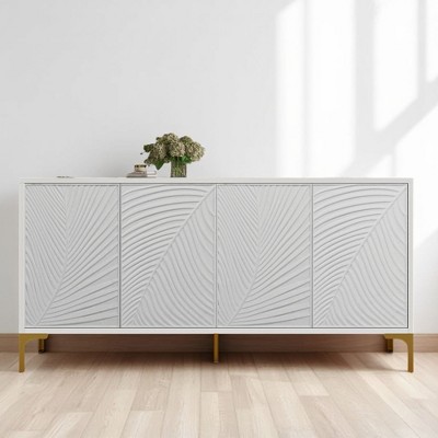 Multi-Functional Storage Cabinet, 4-Door Sideboard with Unique Textured Carved Surface,Adjustable Shelves,Modern Large Buffet Sideboard for Entryway