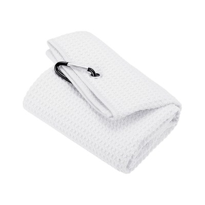 Unique Bargains Super Absorbent Waffle Pattern Tri-Fold Microfiber Golf Towels with D Clips