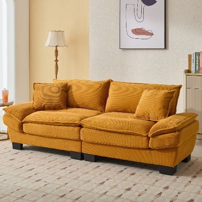 NicBex 84" Corduroy Sleeper Sofa with 23" Deep Seat, Upholstered Loveseat Sofa with 2 Supportive Pillows, Couches for Living Room