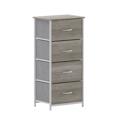 Flash Furniture Harris 4 Drawer Vertical Storage Dresser with Cast Iron Frame, Wood Top and Easy Pull Fabric Drawers with Wooden Handles