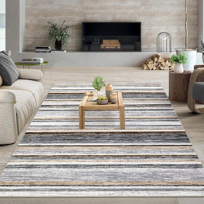 Acekool Striped Washable Rug 9x12 Non-Slip Low Pile for Living Room & Bedroom, Multi Color,