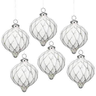 NAYSAYE Party Decoration and Accessories Set of 6 Glass Christmas Ball Hanging Ornament for Holiday Celebration, White, 4.3"*4.3"*5.7"