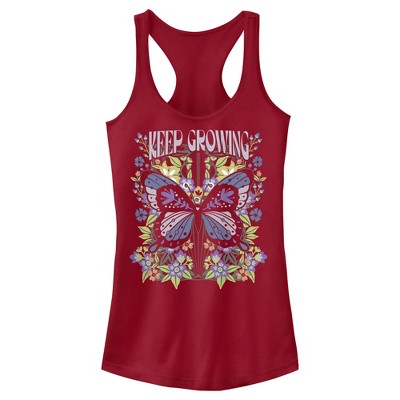Juniors Womens Lost Gods Keep Growing Butterfly Racerback Tank Top