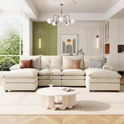 TiramisuBest U-Shaped Chenille Sectional Sofa with Adjustable Armrest Pillows