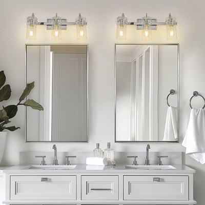 DORESshop 24 in. 3-Light Chrome Bathroom Vanity Light Wall Sconce with Clear Glass Shades for Bathroom