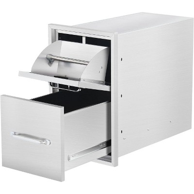 16W x 21H x 23D Inch Outdoor Kitchen Stainless Steel Double Access Drawers with Paper Towel Holder Combo for BBQ Island or Grill Station