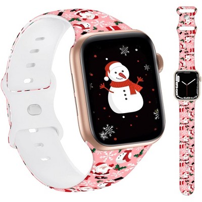 HTUTWOO Chic Breathable Christmas Bands Compatible with Apple Watch 38mm 40mm 41mm,Soft Silicone Sports Wristband Strap for iWatch Series & SE, White