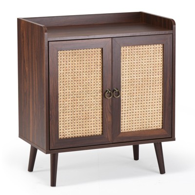 GlasFlength Buffet Cabinet with Storage, Vintage Side Cabinet  Metal Frame, Large Capacity, Easy Assembly, Brown, 26.4"*15"*30"