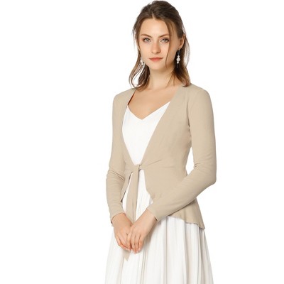 INSPIRE CHIC Women's Tie Front Long Sleeve Crop Ruffle Knit Cardigan Sweaters