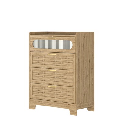 GDFStudio Katherine Farmhouse 41.34" H Gold Handles Wood Vertical Dresser with Four Drawers