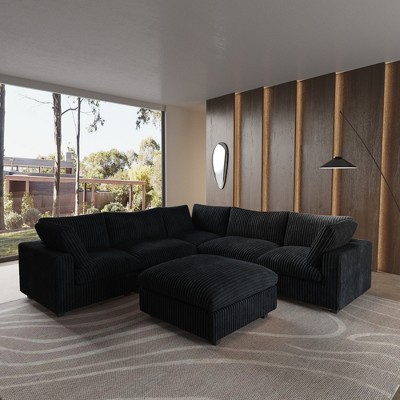 Cloud Modular Sectional Sofa,118" Oversized V Shaped Sofa Couch with Storage Ottoman,Plush Sofas for Living Room,5 Seater Couch with 1 Chaise