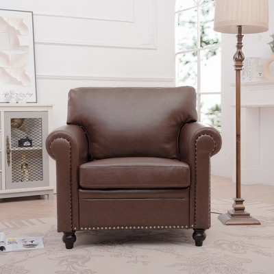 37.4"W PU 1-Seater Sofa with Comfortable Cushion, Silver Bubble Nail Decoration and Detachable Seat