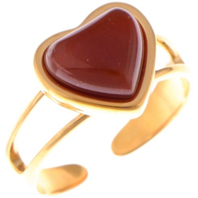Anna-Kaci Gold Tone Heart Fashion Ring with Red Gemstone Accent - Gold