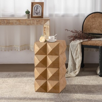 MOEPISY 23.62 inch Height Three dimensional Embossed Pattern Design Retro Side Table, Natural