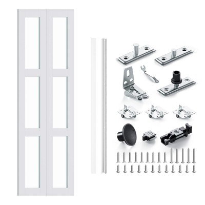 SMARTSTANDARD 78 in. Height Closet Bifold Door, Tempered 3-Lite Frosted Glass MDF White Bi-fold Door with Hardware Kit