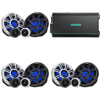 Kicker (3 Pair ) 51MSS654 - MSS 6.5-Inch Component Premium Marine LED Speakers with 48KMA6006 6-Ch. Marine Amp Bundle