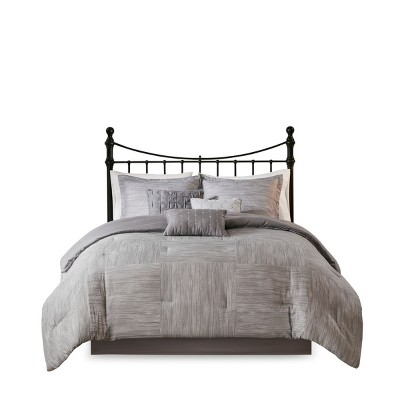 Gulches Series Gray Modern Transitional Soft Brushed Microfiber Seersucker Cal King 7 Piece Printed Comforter Set Blanket