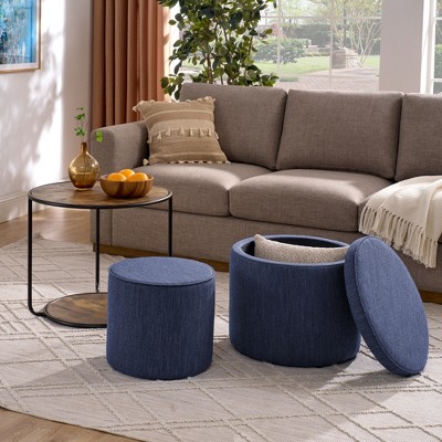 KTMBDW Ottoman and Table Set of 3, Ottoman with Coffee Table and Storage, Upholstered Footstool for Living Room and Bedroom