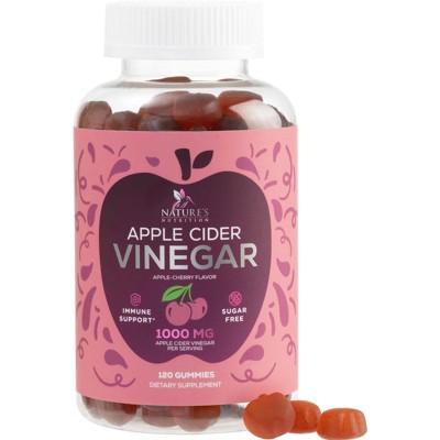 Vegan Apple Cider Vinegar Gummies 1000mg - Sugar Free ACV Vitamins Supplement - Gelatin-Free, Vegan, Non-GMO - 120 Gummies By Nature's Nutrition