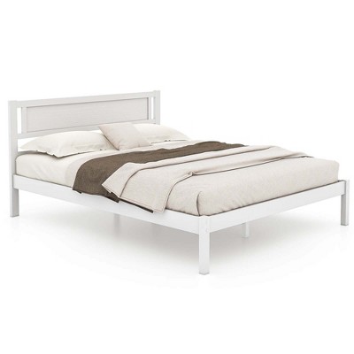 Costway Twin/Full/Queen Wooden Platform Bed with 12 Slats Headboard & Under Bed Storage White