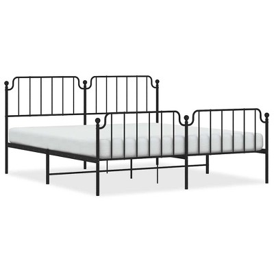 vidaXL California King Metal Bed Frame with Headboard & Footboard, Black, Sturdy Steel, No Mattress