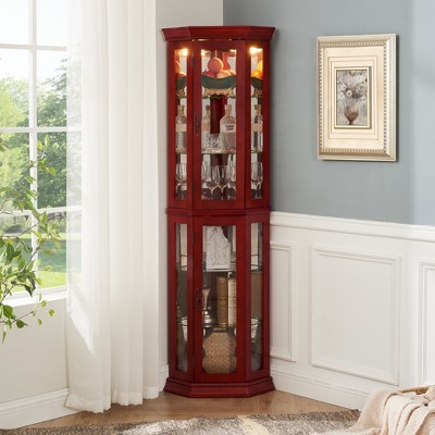 APRILSOUL Lighted Corner Display with Tempered Glass Door, Cabinet with Adjustable Shelf Glass Cabinet Shelves Bead Bulb Included