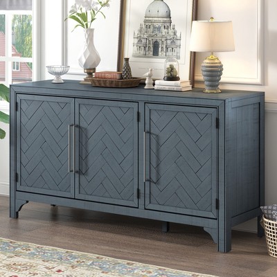 KTMBDW 60 Inches Buffet Cabinet with Storage, Farmhouse Sideboard Buffet w/3 Doors, Wood Coffee Bar Cabinet with Adjustable Shelves for Kitchen